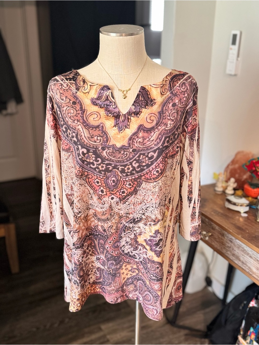 Carole Little Paisley Scoop-Neck Tunic in Pink, Purple & Cream